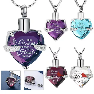 Crystal Heart Urn Pendant Cremation Jewelry For Ashes Necklace Memorial Jewelry • $10.95