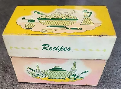 Vintage 1950s Metal Recipe Box - Pink Yellow & Green Tin - Ohio Art Co. • $9.99