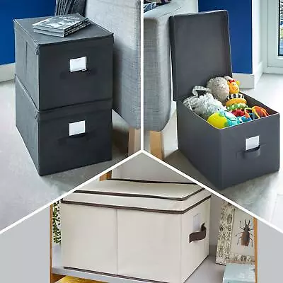 Set Of 3 Foldable Fabric Storage Boxes With Lid Clothes Organizer Cube Wardrobe • £14.95