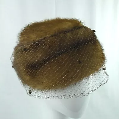 Vintage Ladies Mink Hat By Mitchell Fur Co. Med. Brown With Netting Canada Small • $21.70