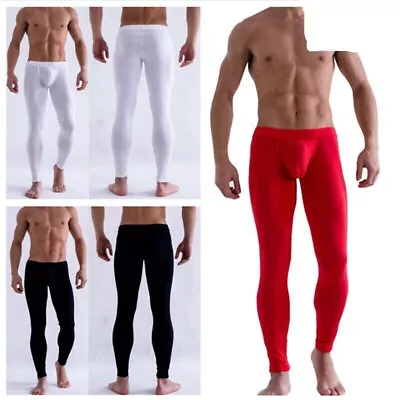 Sexy Mens Thin Ice Silk Leggings Compression Trousers Long Johns Pants Underwear • $12.10