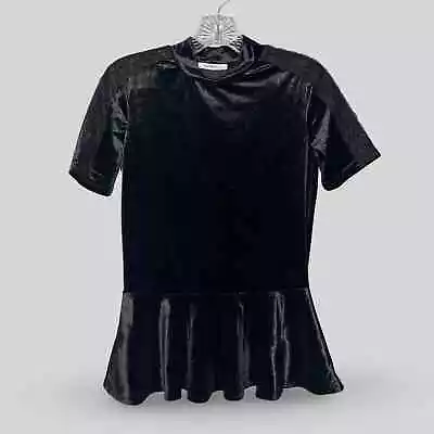 Zara Velvet Peplum Top Short Sleeve Black Lace High Neck Size S • $29.99