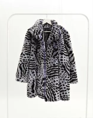 Faux Fur Blue Leopard Zebra Print Coat Glen Models Size L-XL • £50