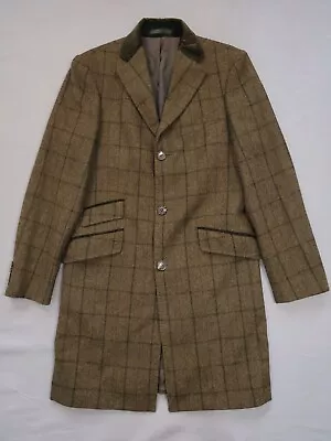 Mens Tweed Jacket Size Small Long Overcoat Check Wool M&S Moon Sports Blazer • $49.31