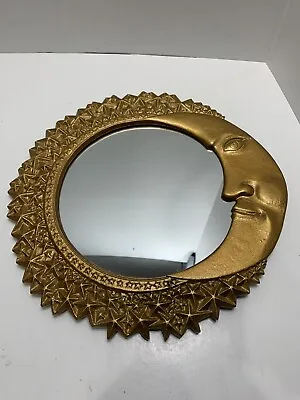 Whimsical Gold Crescent Moon & Star Wall Hanging Mirror 12” Rare • $80