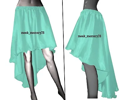 Satin Casual Asymmetrical Skirt Turquoise Steampunk Skirt High Low Skirt S6 • $21.38