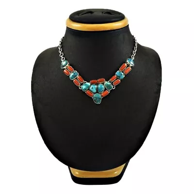 Gift For Women Cluster Boho Necklace 925 Silver Natural Turquoise Gemstone A34 • $383.17