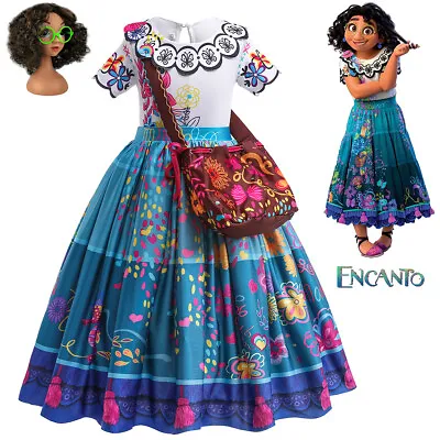 Girls Encanto Mirabel Fancy Dress Costume Princess Birthday Party Maxi Dresses • £13.32