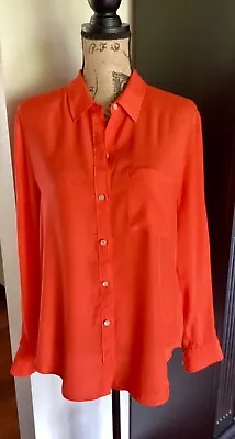 Broadway And Broome By J. Crew 100% Silk Long Sleeve Orange Blouse Size Large • $23