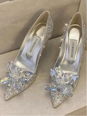 Womens Cinderella Wedding Party Diamond Pumps Crystal High Heels Shoes Princess • £55.96