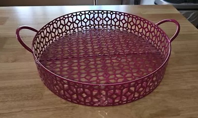 18  Round Metal Decorative Kitchen Serving Tray With Handles Pink • $29.99