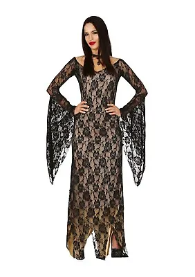 Womens Deluxe Evil Lady Costume Morticia Vampire Dark Sorceress Dress Size 8 10 • £13.99