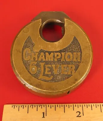 Antique Round Brass Champion Padlock Lock 6 Lever !!! • $45