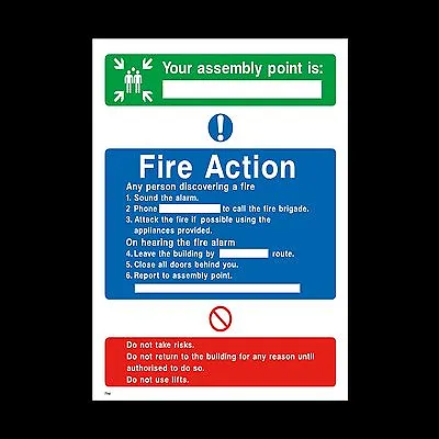 £1.39 • Buy Fire Action Assembly Point Sign, Sticker - All Sizes & Materials Fire Exit (FA8)