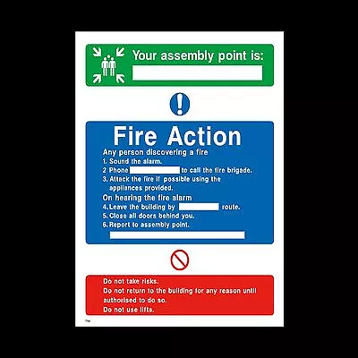 £1.39 • Buy Fire Action Assembly Point Sign, Sticker - All Sizes & Materials Fire Exit (FA8)
