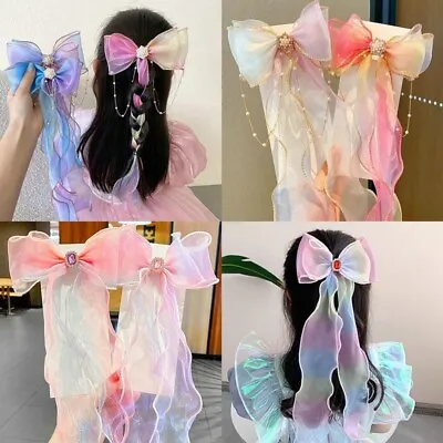 Girl Ribbon Bow Hair Clips Chiffon Colorful Butterfly Princess Dress.Accessorise • £3.10