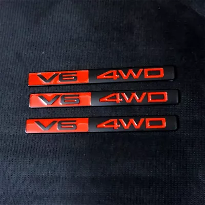 3x Red Matte V6 4WD Black Metal Decal Badge Sticker Emblem Luxury 3D Racing Door • £19.18