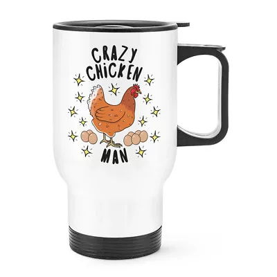 Crazy Chicken Man Stars Travel Mug Cup With Handle - Funny Thermal Flask • $41.47