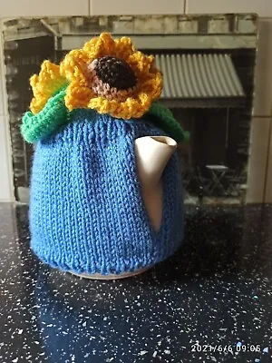 £17.30 • Buy Handmade Crochet Tea Cozy Blue Cover Sunflowers For The Kettle 