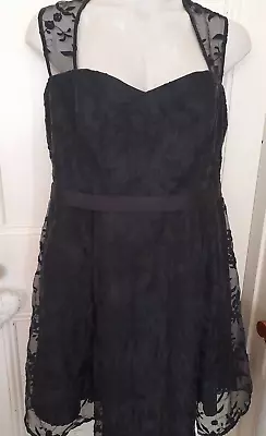 City Chic Black Sleeveless Cocktail Dress Organza Style Overlay Raised Stitching • $14.95