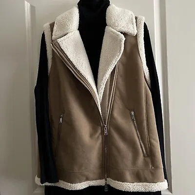 LRL Ralph Lauren Vest Large Faux Fur Faux Suede Sherpa Pockets 2 Way Zipper • £41.44