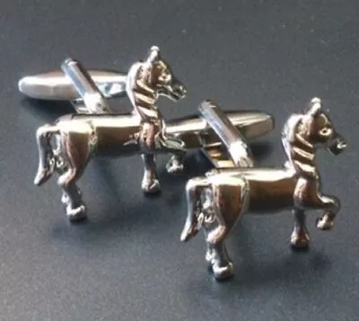 Pair Silver Horse Cufflinks Racing Rider Show Jumping Equestrian Prancing Uk • £9.28