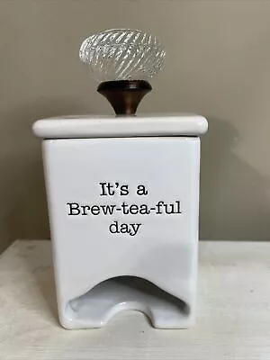 Mud Pie Ceramic Tea Bag Caddy White It’s A Brew-tea-ful Day • $11