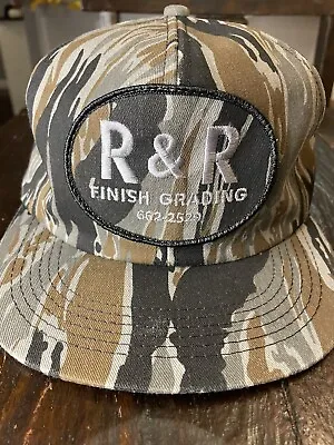 Vintage R&R Finish Grading K-Products Camo Patch SnapBack Hat Cap Made In USA • $17.95