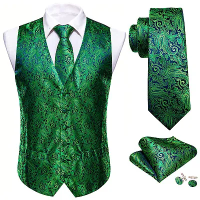 Mens Waistcoat Floral Vintage Christmas 4PC Vest Tie Set Wedding Formal Casual • $24.99