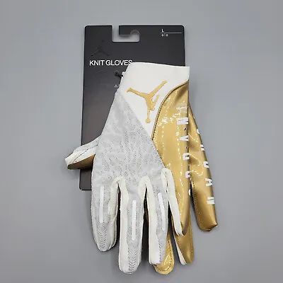 Nike Jordan Knit Football Gloves Mens Large White/Metallic Gold • $29.50