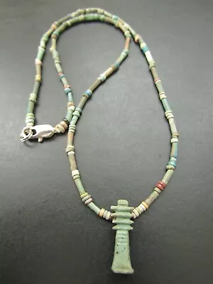 NILE  Ancient Egyptian Djed Amulet Mummy Bead Necklace Ca 600 BC • $100