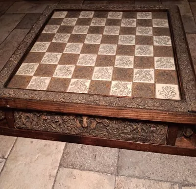 Vintage Wood And Polystone Resin Mexico Mexican Cowboy Chess Board (20 X20 X5 ) • $125