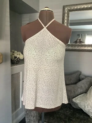 £4.99 • Buy Next Ladies Halter Neck Bandeau Top Off White & Black Spots Size 18