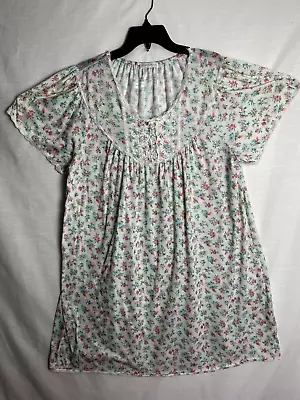 Miss Elaine Long Nightgown With Short Flutter Sleeves Vintage Pink Floral • $12.99