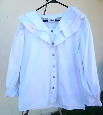 Gitano Solid White Spanish Ruffled Collar Portrait Blouse Xl Cotton Crisp Poly • $20