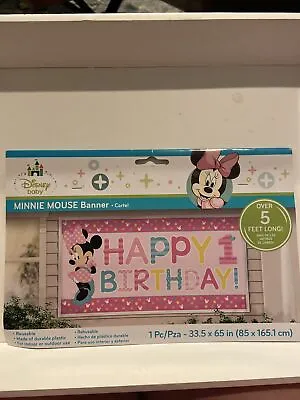 Disney Baby Minnie Mouse 1st Birthday Banner 5 Ft Long Party Supplies New In Pkg • $2.25