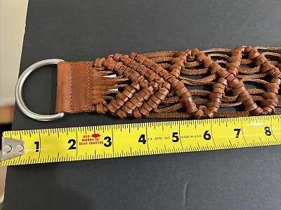 Braided Leather Belt Single D Ring Brown 43  Braid Length 64  W Fringe 2.5  Wide • $16.09