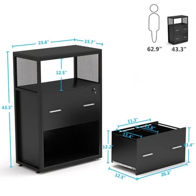$169.99 • Buy Functional 2 Drawer File Cabinet With Lock & Open Storage Shelf For Home Office
