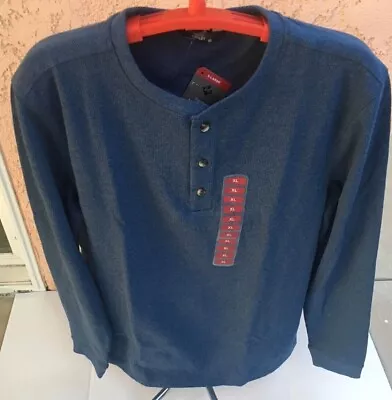Mens Thermal Long Sleeve Henley Waffle Knit Blue Heather XL Or XXL • $14.99