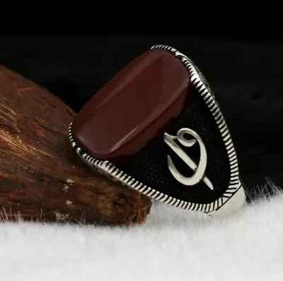 Islamic Letter Vav Elif Agate Solid 925 Sterling Silver Men Ring • $52.90