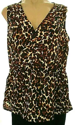 New Merona Large Animal Print Sleeveless V-neck Faux Wrap Elastic Waist Blouse • $9.09