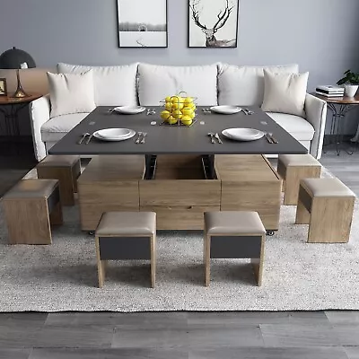 GUYII Multifunctional Lift Top Coffee Table With 4 Stools 3-in-1 Center Table • $558.49