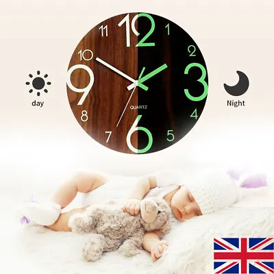 £11.39 • Buy 12'' Modern Large Luminous Quartz Wall Clock Non-ticking Glow In Dark Silent UK