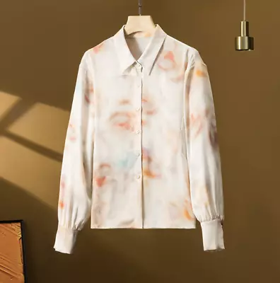 Womens Halo Dyed Design Shirt Retro Satin Business Office Workwear Blouse Tops • $70.67