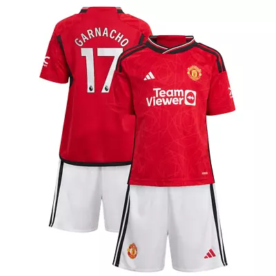 GARNACHO 17 Manchester United Man Utd Kids Home Shirt & Shorts Kit Ages 7-13 • £29.95