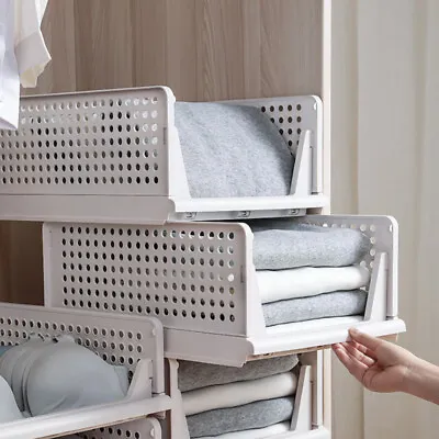 Grey Stackable Wardrobe Clothes Storage Drawer Basket Bedroom Bathroom Organizer • £8.95