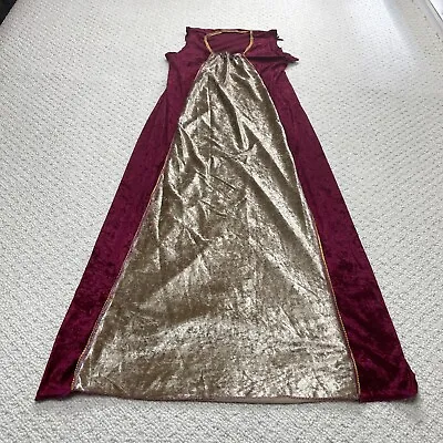 Burgundy Red Medieval Dress Costume Gold Velvet Cut Off Sleeves Womens Large* • $8.54