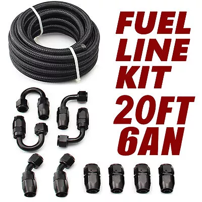 20FT 6AN Stainless Steel Nylon Braided Oil Fuel Line Swivel Hose End Fitting Kit • $47.99