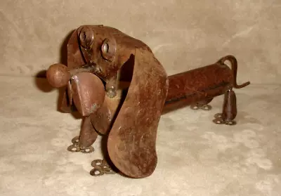 Vintage Scrap Metal Art Sculpture Weenie Dog Dachshund 15   Long • $40