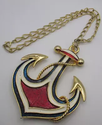 VTG Massive Enamel Anchor Pendant Runway Necklace • $10